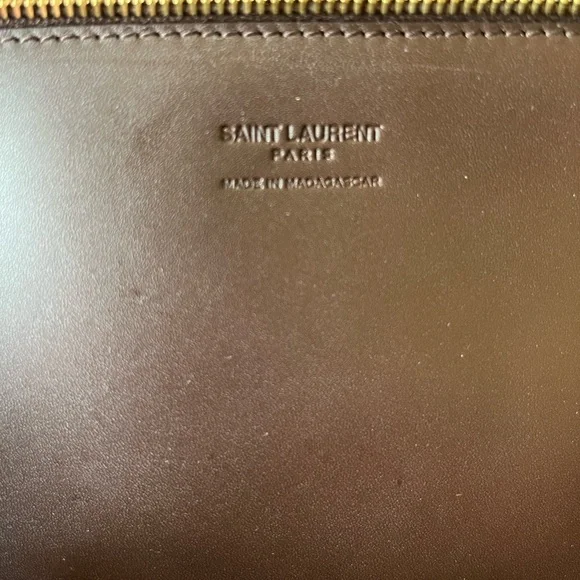 Saint Laurent Logo Raffia Tote chocolate and leather. - Picture 5 of 7